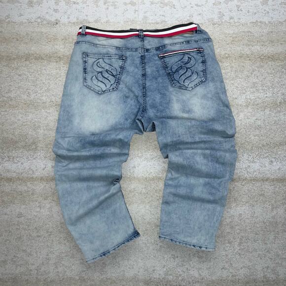 Vintage Skater Slim Fit Jeans Rocawear Light Wash Denim with Belt Y2K